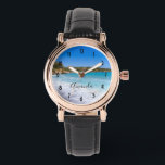 Montre Plage exotique Île tropicale Paradis<br><div class="desc">Une montre avec une photo d'une plage sur l'île grecque de Crète. Une belle plage tropicale bleue au surf mousse. Merveilleuse destination de voyage tranquille.</div>