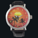 Montre Plage tropicale Coucher du soleil Palmiers<br><div class="desc">Plage tropicale plantée de palmiers,  coucher de soleil,  océan et hamac confortable entre deux palmiers.</div>