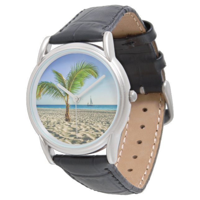 Montre Plages tropicales | Bateau, Palmier, Aruba (Incliné)