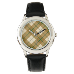 Montre Plaid polarisé en or avec la rayure verte