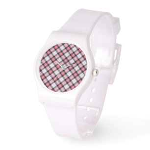 Montre plaid rose et noir