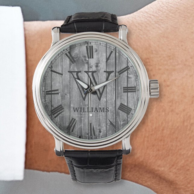 Montre Planches Rustiques Bois Custom Monogram Ferme (Créateur téléchargé)