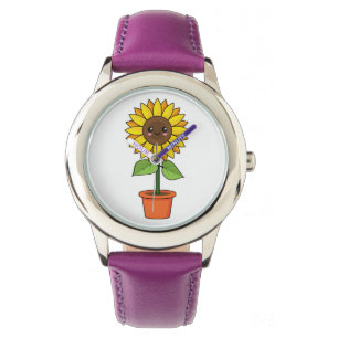 Montre Plante de tournesol Kawaii dans un pot