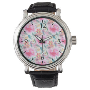 Montre Plate d'immatriculation de fleurs d'aquarelle colo