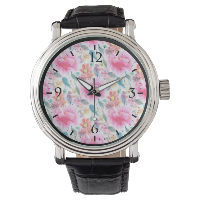 Montre Plate d'immatriculation de fleurs d'aquarelle colo (devant)