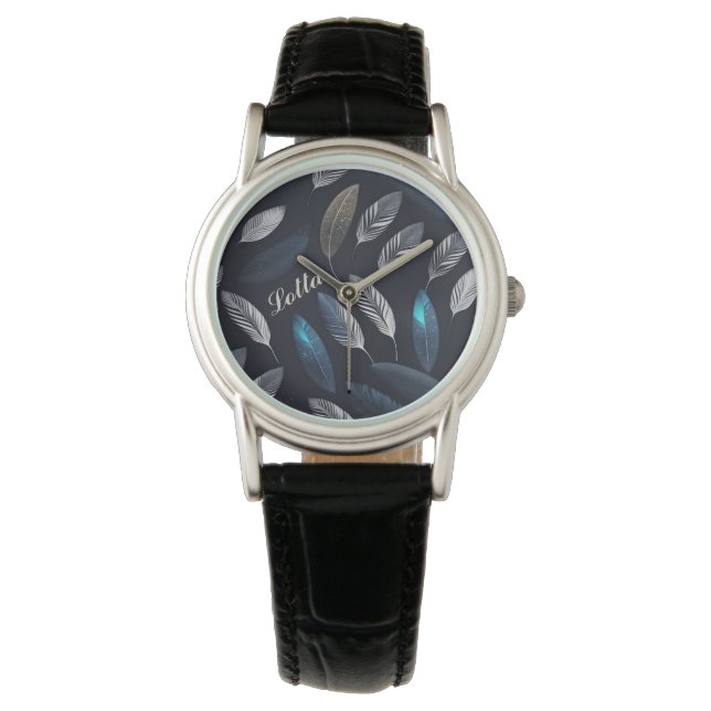 Montre plumes bleues et blanches (devant)