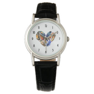Montre Plumes en forme de coeur Aquarelle Design