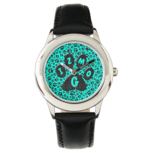 Montre Poches de chien noir et blanc Pointe Polka sur cya