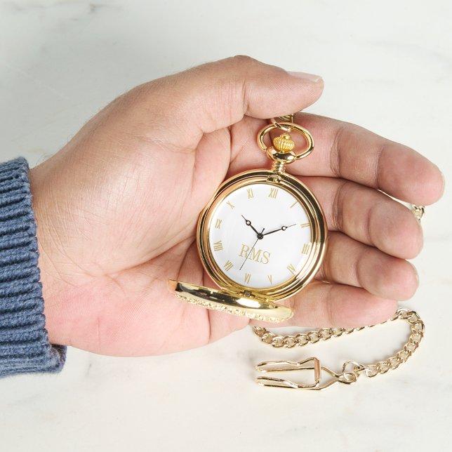 Montre Pocket monogramme en or blanc classique (Classic Timepiece White Gold Monogrammed Pocket Watch)