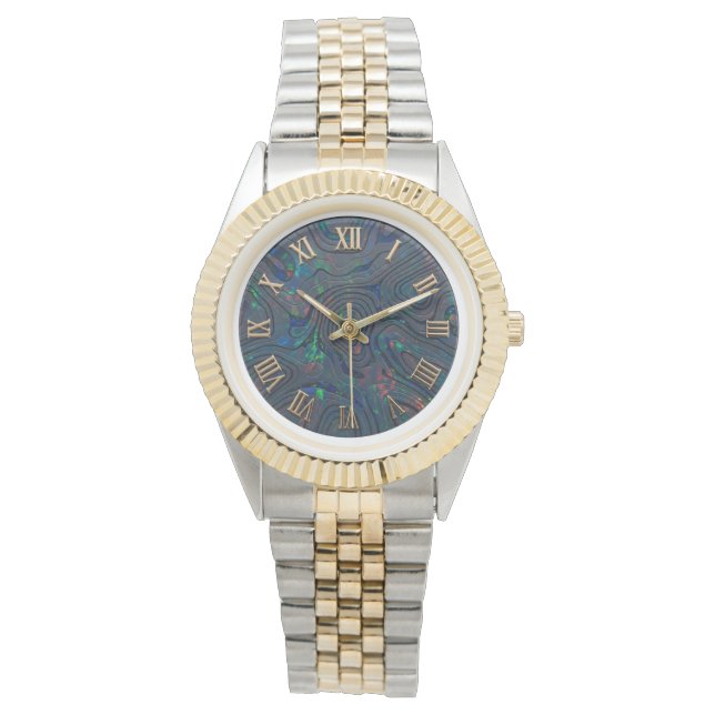 Montre poignet 2 tons avec cadran à design en opal (devant)