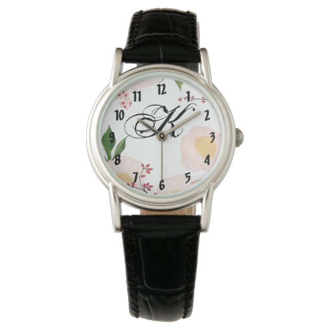 Montre poignet personnalisée Fleurs florales blanc (devant)