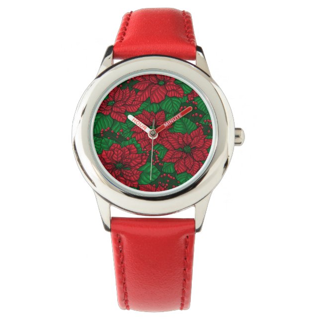 Montre Poinsettia, motif de Noël (devant)