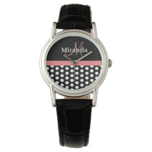 Montre Pointe Polka Rose Noir