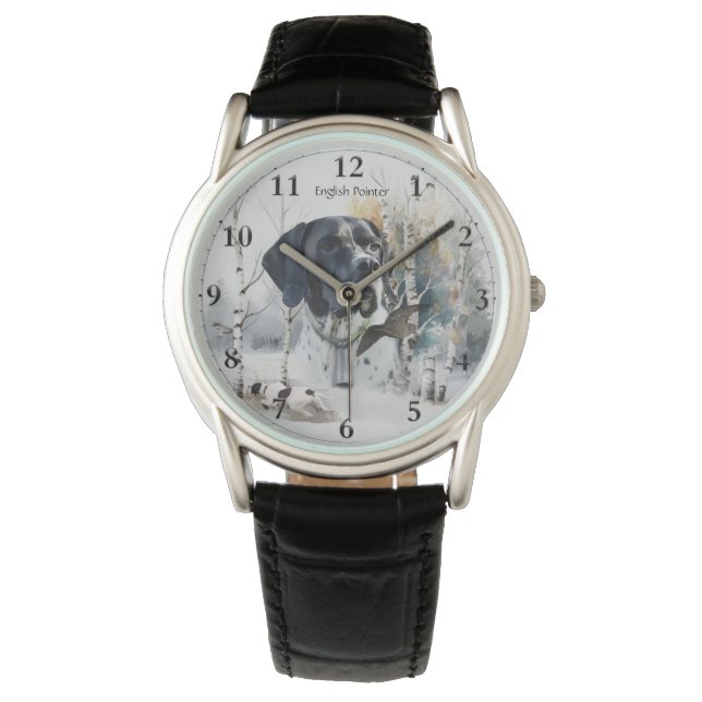 Montre Pointeur anglais, Saison de chasse en bois, Art (devant)