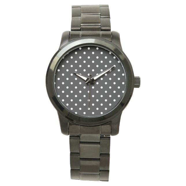 MONTRE POINTS BLANCS ROCKABILLEMENT RÉTRO NOIRS WRIST WAT (devant)