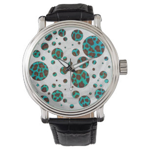 Montre Points Leopard Brown et Turquoise PrintPolka