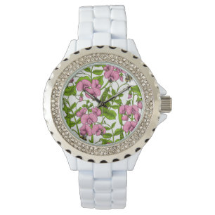 Montre Pois doux et bourdons, rose, vert et blanc