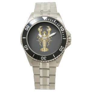 Montre Poisson à langouste polygonale dorée sur noir