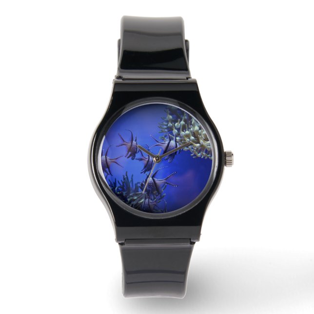 Montre Poisson blanc et noir dans la mer Bleue profonde (Recto)