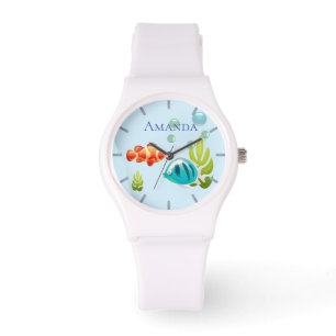 Montre Poisson coloré avec bulles et algues