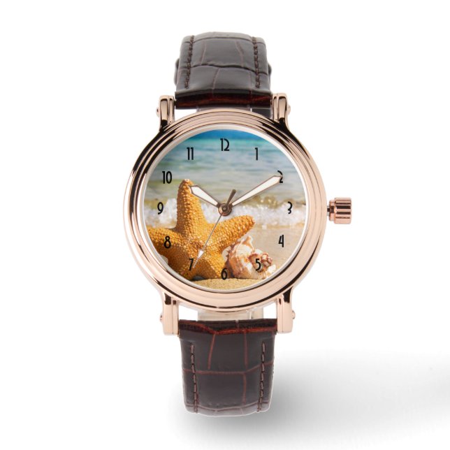 Montre Poisson étoilé et coquillages sur la plage (Recto)