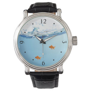 Montre Poisson rouge sous l'aquarium de l'eau