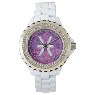Montre Poissons Zodiac sur Camouflage numérique rose Fuch