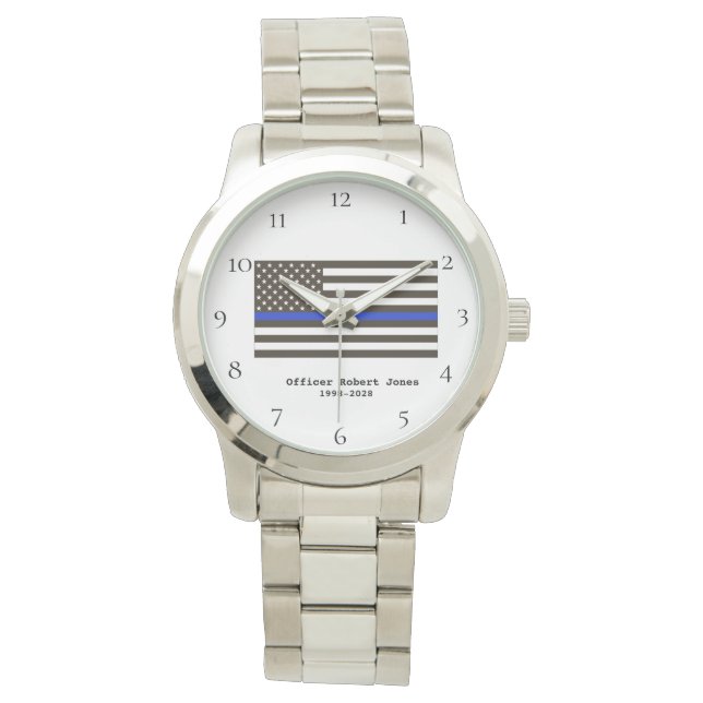 Montre *~* Police Homme Officier Mince Ligne Bleue Drapea (devant)