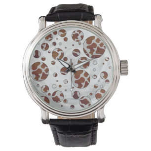 Montre Polka Dot Vache Brown et blanche