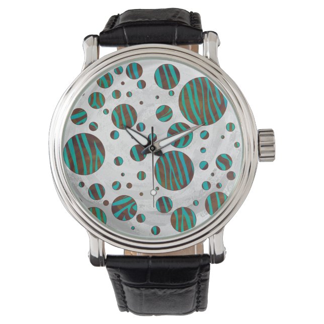 Montre Polka Dot Zebra Brown et Turquoise (devant)