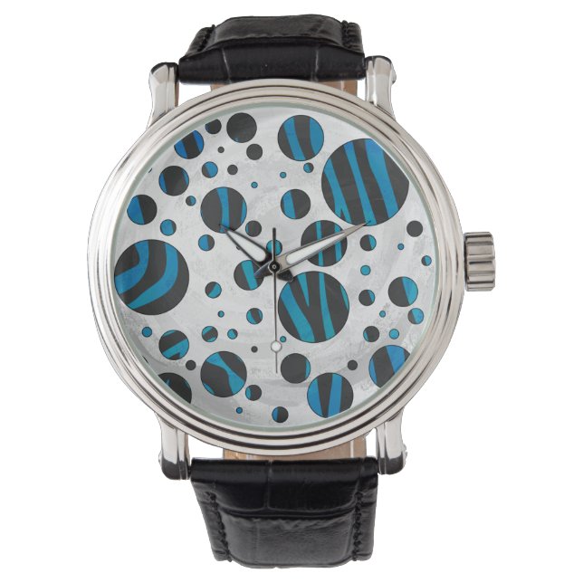 Montre Polka Dot Zebra Motif noir et bleu (devant)
