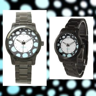 Montre Polka-dots rétro moderne bleu blanc et noir