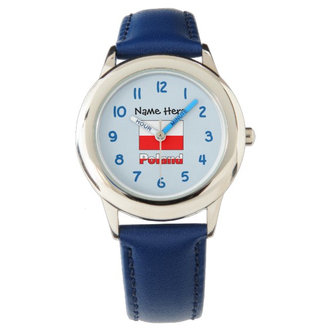 Montre Pologne Drapeau polonais Personnalisation noire (devant)