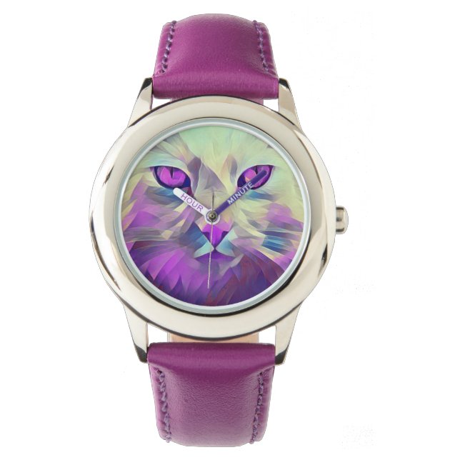 Montre Polygone rose mignon Chat Visage eWatch (devant)