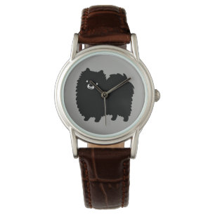 Montre Poméranie noire Fluffy Joli chien de dessin
