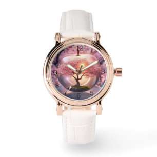 Montre Pomme Translucide Rose Avec Scène Pommier,