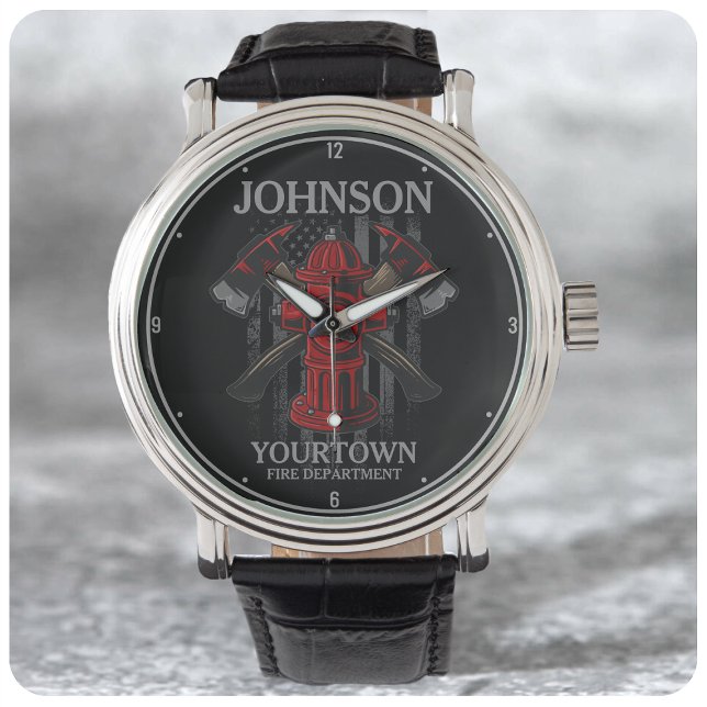 Montre Pompier NOM Fire Department Hydrant USA Drapeau (Créateur téléchargé)