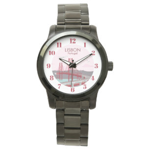 Montre Pont de Lisbonne sur le fleuve Tage au style vinta