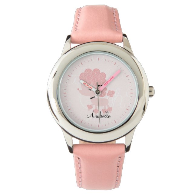 Montre Poodle français rose personnalisé (devant)