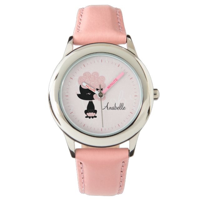Montre Poodle français rose personnalisé (devant)
