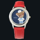 Montre Porte-voile Personnalisé Enfant<br><div class="desc">Cette montre amusante présente une illustration vectorielle douce d'un ours brun mignon portant un costume de marin et peut être personnalisée avec le nom ou le monogramme de votre enfant.</div>