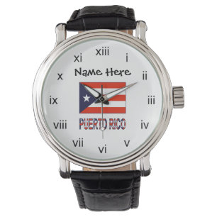 Montre Porto Rico et drapeau portoricain avec votre nom