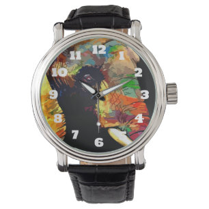 Montre Portrait coloré audacieux de tête d'éléphant