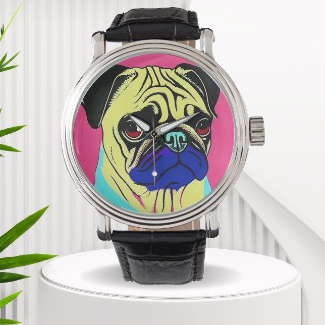 Montre Portrait coloré d'un carlin (Créateur téléchargé)