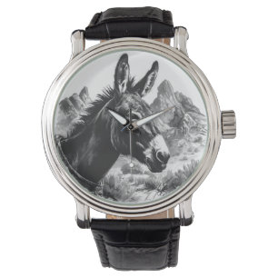 Montre Portrait d'âne noir et blanc Western Desert