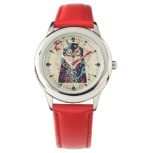 MONTRE PORTRAIT DE CHAT SAMURAI AVEC TATOS SERPENTS