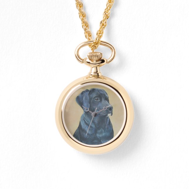 Montre portrait de chien noir labrador dessin original (Recto)