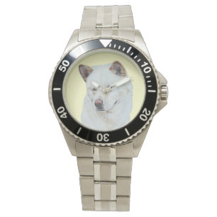 Montre portrait de chien peinture de blanc akita