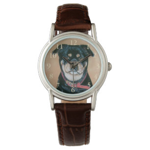 Montre portrait de chien peinture de carlin noir et tan