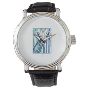 Montre Portrait de girafe coloré Gravure vintage vecteur